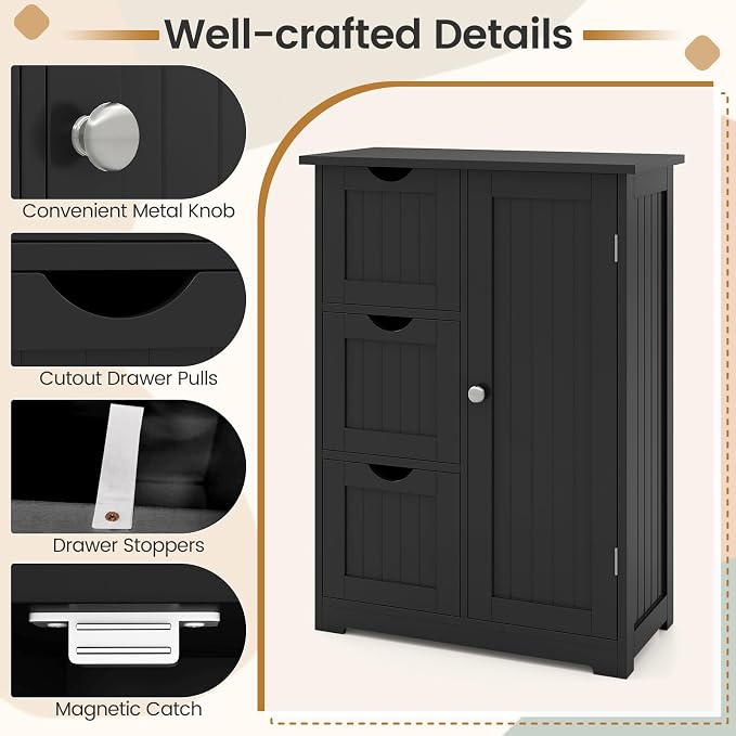 Tangkula Bathroom Floor Cabinet, Freestanding Storage Cabinet - Image 9