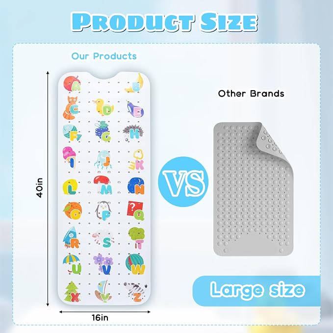 Baby Bath Mat for Tub Non Slip Kids Bathtub Mat Extra Long 40X16 Inch Toddler - Image 3