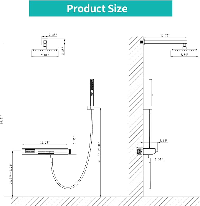 Matte Black Rain Shower System Combo: 10" Wall-Mounted Shower Fixtures - Image 7