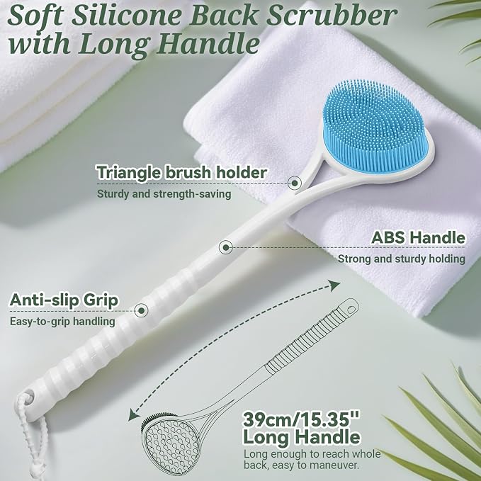 Silicone Back Body Face Scrubbers Set 4PCS, 15.35’’ Back Scrubber Soft Body - Image 3