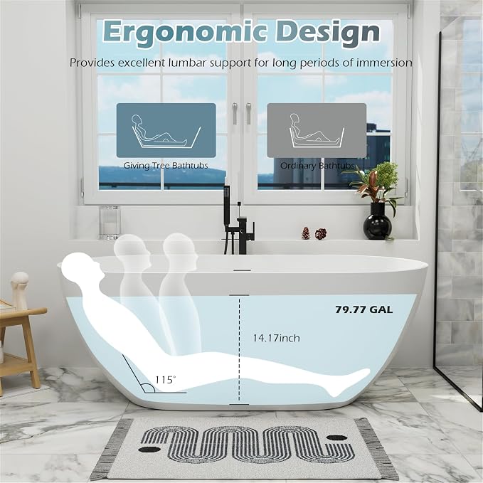 GIVINGTREE 59'' Freestanding Solid Surface Resin Stone Bathtub, Contemporary - Image 3
