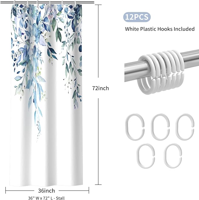 Colorful Star Blue Eucalyptus Waterproof Shower Curtain Set - Image 8
