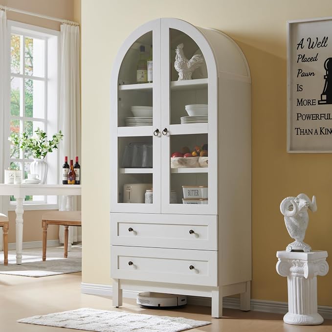 71" Tall Arched Kitchen Pantry Cabinet, Wood Kitchens Storage Cabinets - Image 3