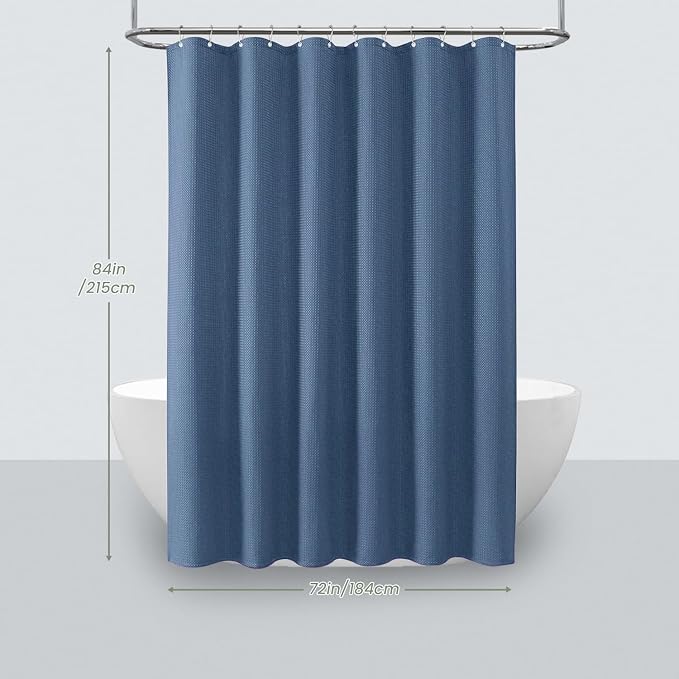 Inhousolu Fabric Shower Curtain Waffle Weave, Moonlight Blue 230 GSM Heavy Duty - Image 6