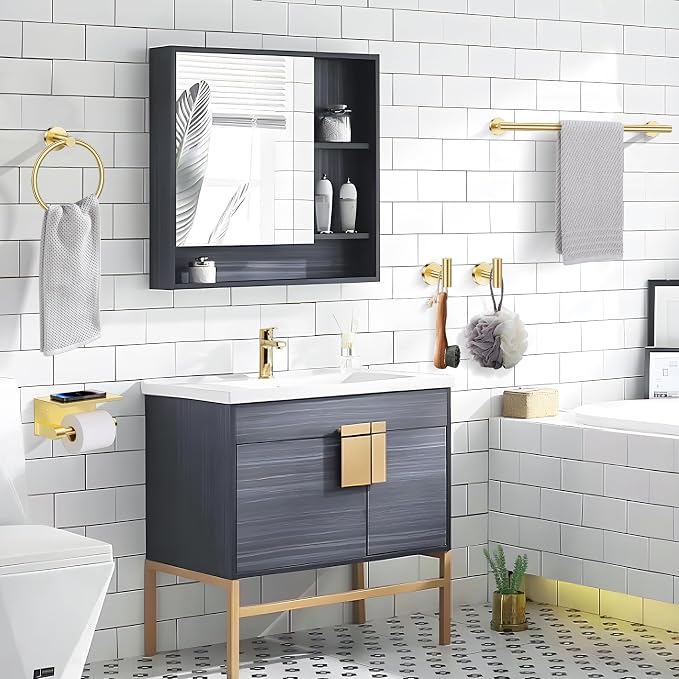 5-Piece Towel Bar Set Brushed Gold Bathroom Hardware Accessories Set Upgraded - Image 6