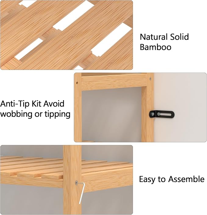 VASMIA 6-Tier Bamboo Shelf, Bamboo Storage Shelving Unit, Tall Bookcase - Image 5