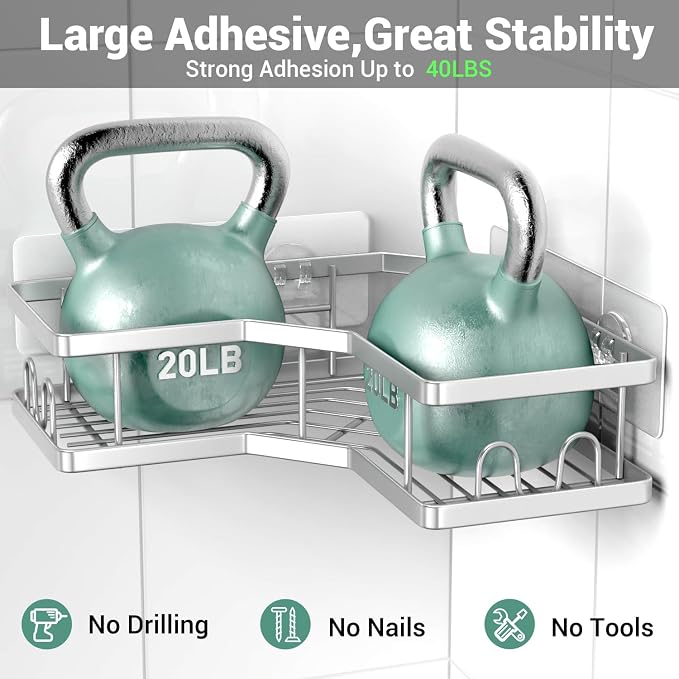 Corner Shower Caddy Bathroom Organizer: Adhesive Shower Rack Bathtub Shelves - Image 4
