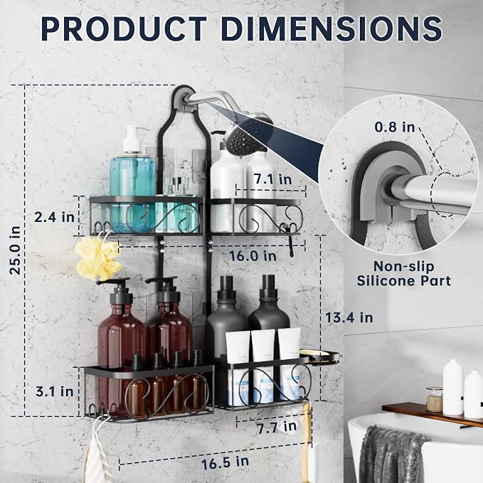 Kadolina Shower Caddy Hanging for Handheld Showerheads, Rustproof Stainless - Image 2