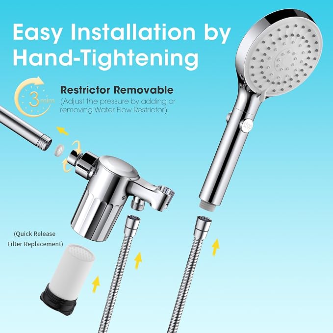 FASDUNT Shower Head with Handheld, Filtered Shower Head with 80" Extra Long Hose - Image 8