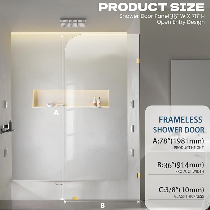 Frameless Shower Door, 3/8" Glass Shower Doors - Image 2