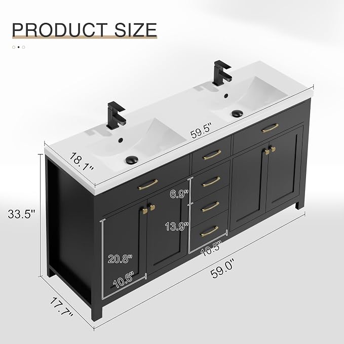 LUCKWIND 60" Bathroom Vanity and Sink Combo, Painted Modern Bathroom Storage - Image 2