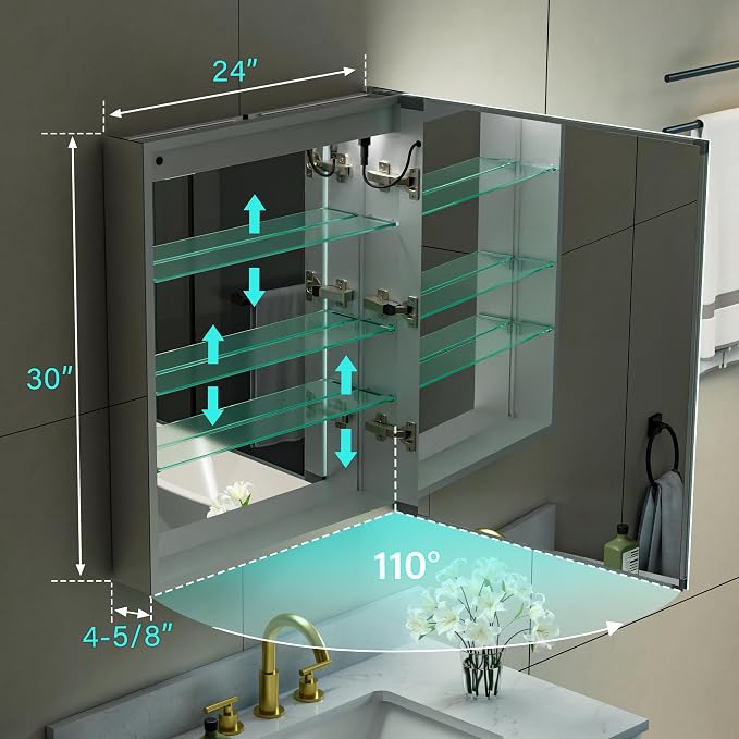 WELLFOR 24" X 30" LED Medicine Cabinet - Image 2