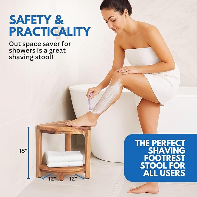EcoDecors Fully Assembled SnazzyCorner® 18" Teak Shower Bench, Corner Shower - Image 7