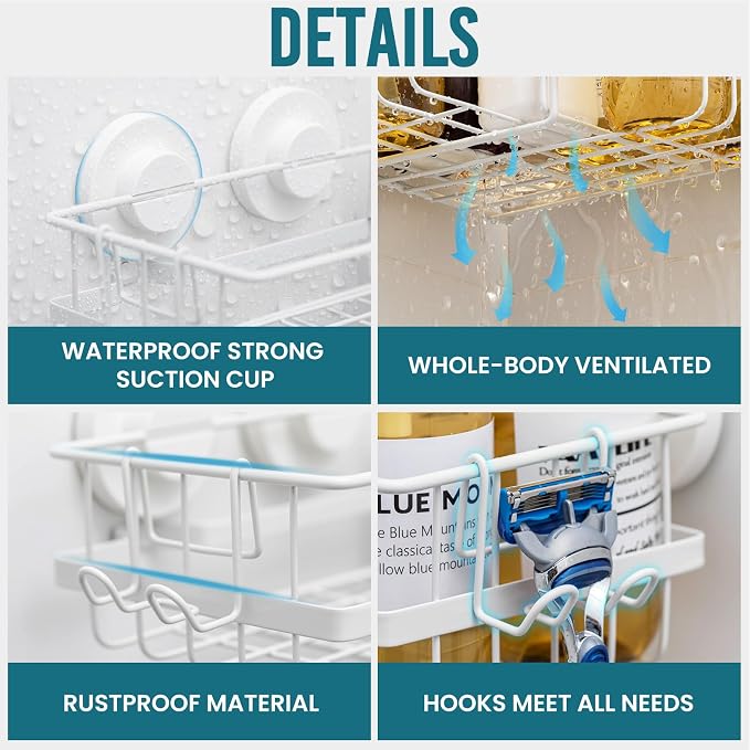 TAILI Corner-adaptive Suction Cup Shower Caddy 2 Pack, Stainless Steel - Image 5