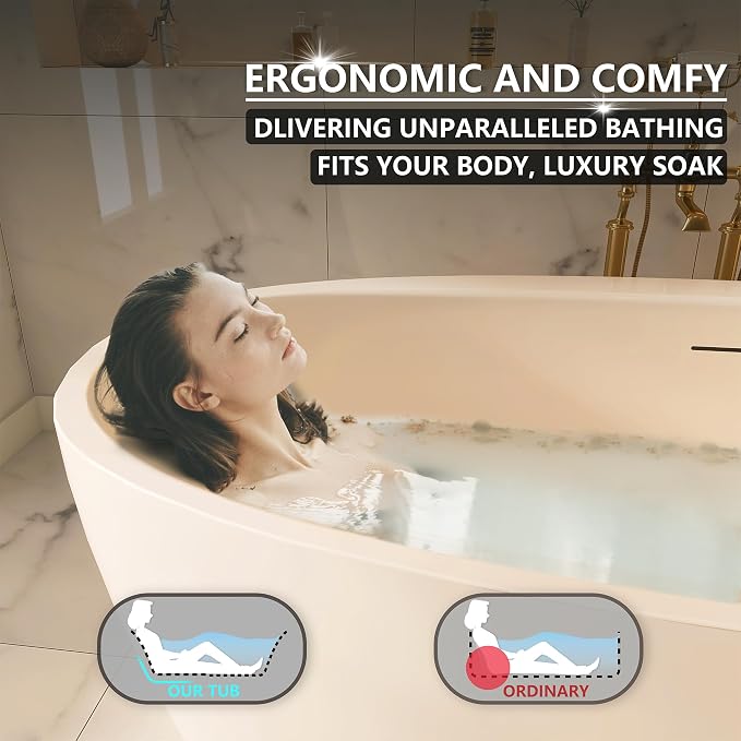 59" Acrylic Freestanding Bathtub, Tap Deck Bathtub, Stand Alone Tub, Soaking Tub - Image 2