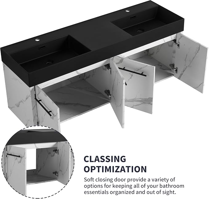 60” Wall Mounted Bathroom Vanity, Bathroom Cabinet - Image 4