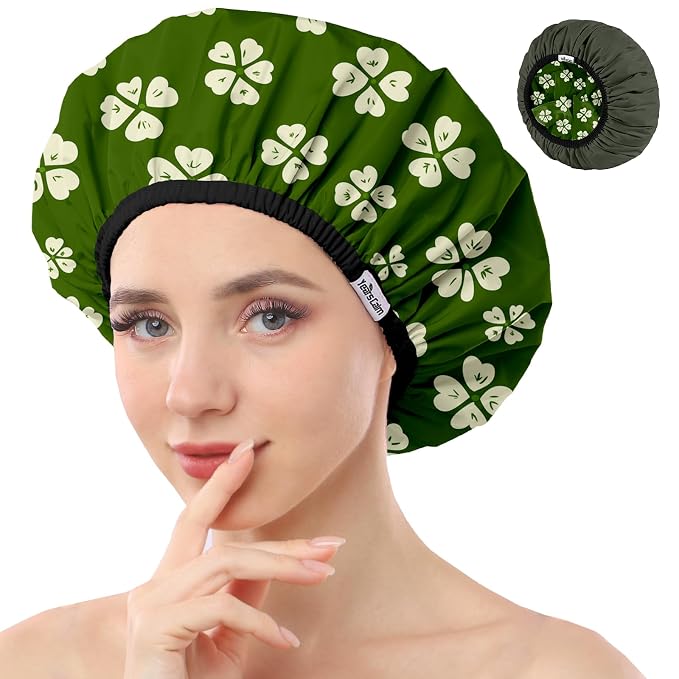 Years Calm Shower Caps For Women Reusable Waterproof，Pattern And Solid Color by Yearscalm