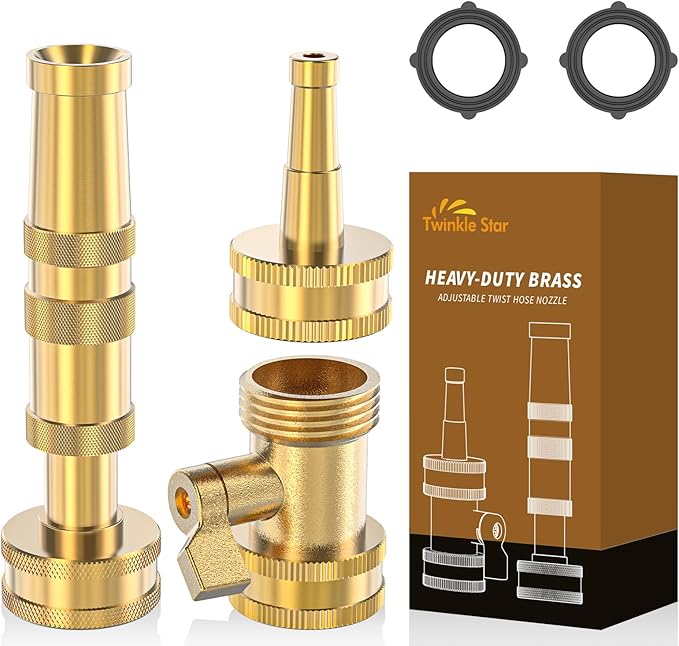 Twinkle Star Heavy-Duty Brass Adjustable Twist Hose Nozzle, High Pressure Hose by TwinkleStar