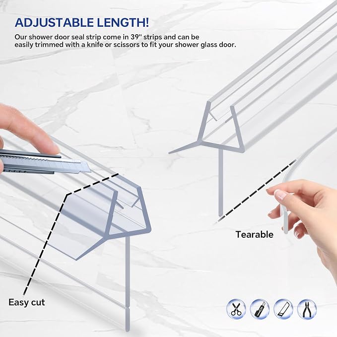 2-Pack Frameless Shower Door Bottom Seal Clear Glass Seal Strip Shower Door - Image 6