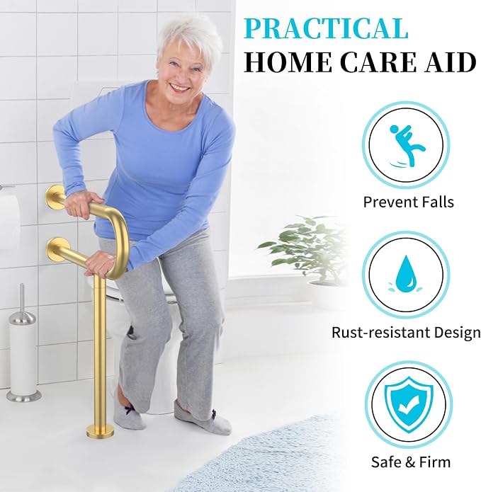 Toilet Support Rail 23.4X 28 Inch, Munzong Anti-Slip Gold Handicap Grab Bar - Image 3