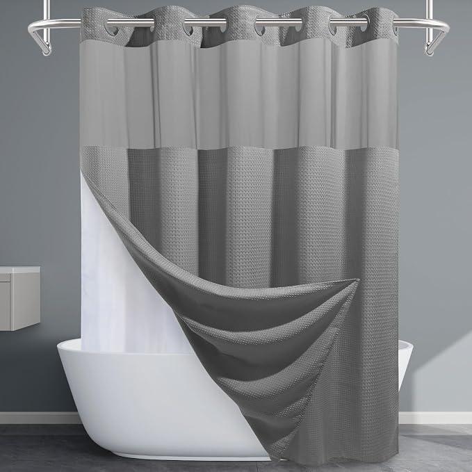 Grey Long Shower Curtain and Liner Set by EUTXL