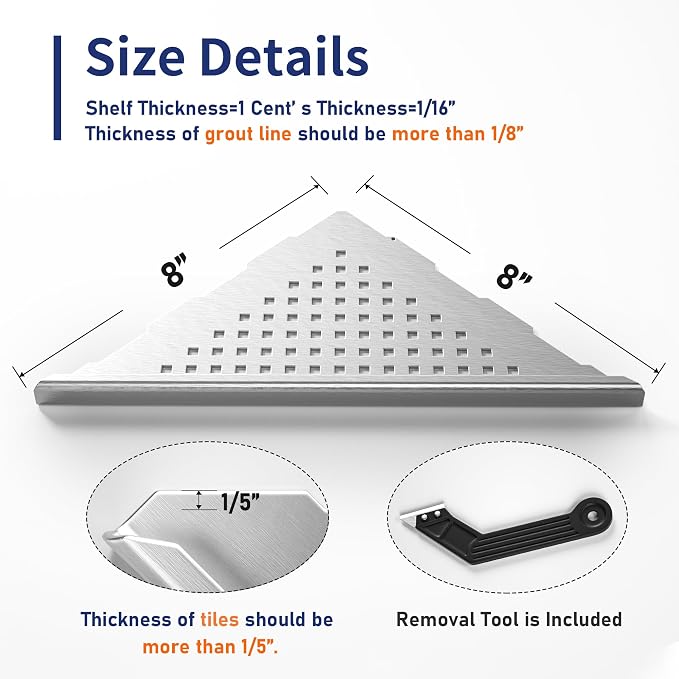 8'' Corner Shower Shelf 2 Pack, 304 Stainless Steel Grout in Shelves - Image 4