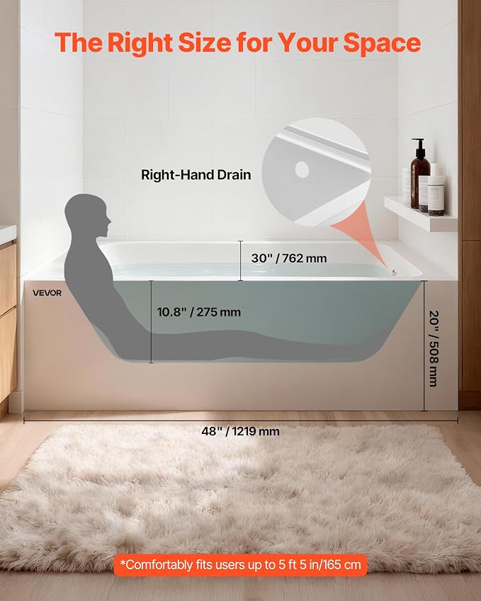 VEVOR Alcove Bathtub, Soaking Bath Tub - Image 2