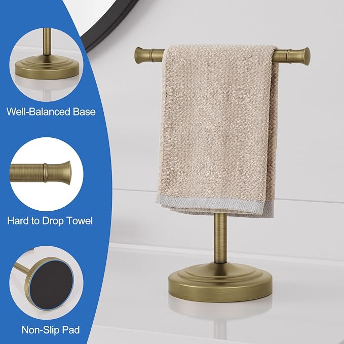 RUMOSE 13 Inch Antique Brass Towel Bar Stand Hand Holder Bathroom Kitchen - Image 4