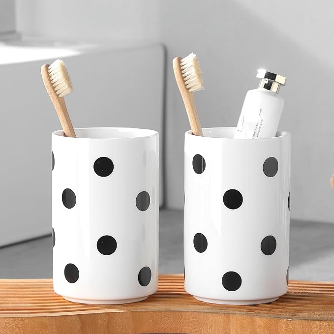 Black Polka Dot Ceramic Toothbrush Holders White - Image 8