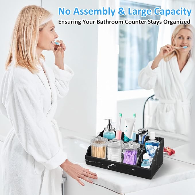 Marble Bathroom Countertop Organizer, Toothbrush and Toothpaste Holder - Image 2