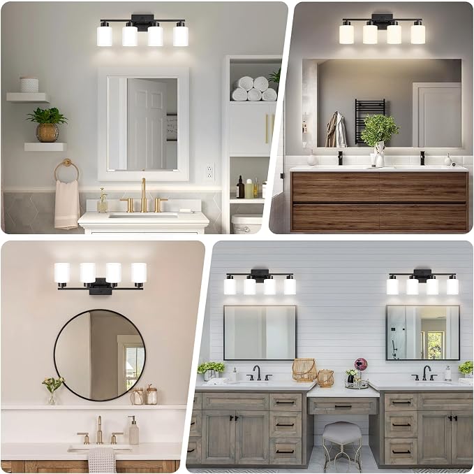 Black Bathroom Light Fixtures, 4-Light Modern Vanity Light Over Mirror - Image 3