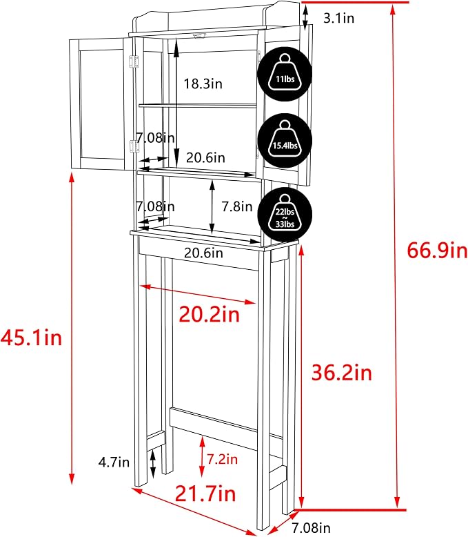 BlueWish Over The Toilet Storage Cabinet, 66.9" H Over Toilet Bathroom Organizer - Image 3