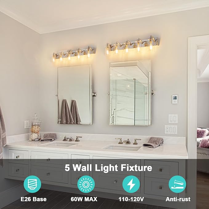5-Light Bathroom Light Fixtures Modern Chrome Vanity Lights - Image 8