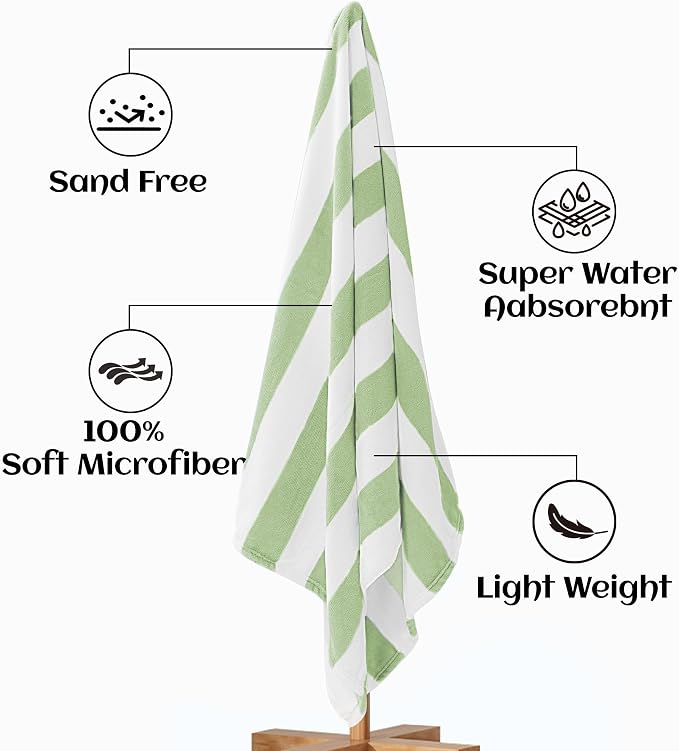 Touchat 4 Pack Cabana Stripe 250GSM Polyester Lightweight Quick-Dry Beach Towel - Image 4