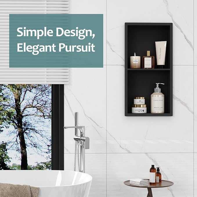 No Tile Needed Shower Niche, Recessed Black Stainless Steel Wall Cabinet Insert - Image 7