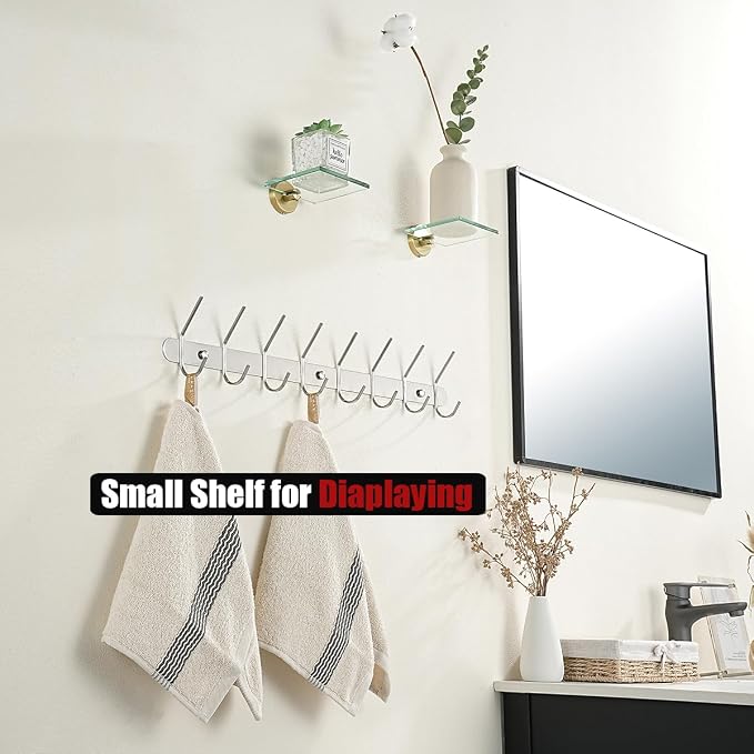 JQK Small Floating Glass Shelves Gold, 4 Inch Display Ledges - Image 5