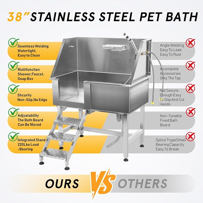 Redriver Stainless Steel Dog Washing Station, 38-Inch Dog Bathing Station Bath - Image 8