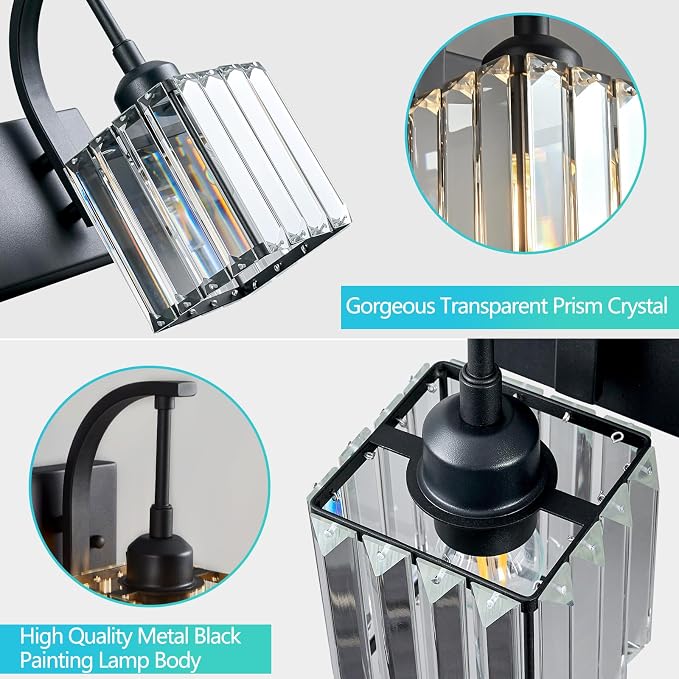 Crystal Vanity Lights 6-Light Black Bathroom Vanity Lights Modern Crystal - Image 5