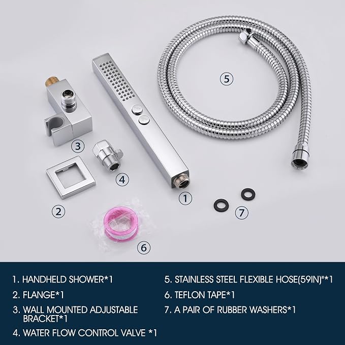 All-Metal High Pressure Square Handheld Shower Head - Image 8