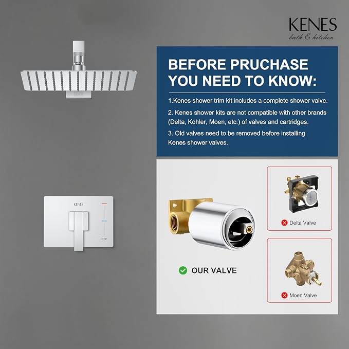 KENES Modern Polished Chrome 10-Inch Shower Head and Handle Set, Square Shower - Image 3