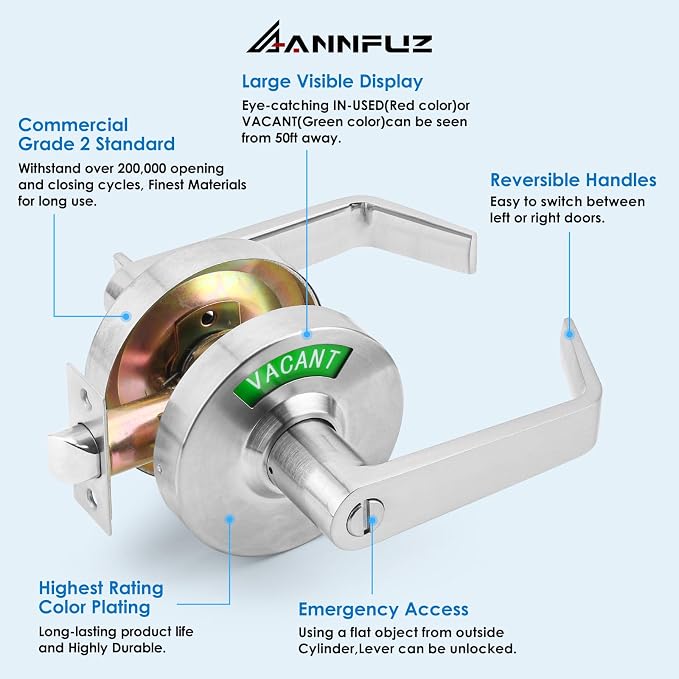 Vacant Occupied Bathroom Door Handle Lock, Privacy Lever - Image 3