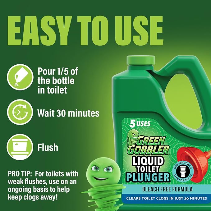 Green Gobbler Liquid Toilet Plunger | Clog Remover | Safe - Image 9