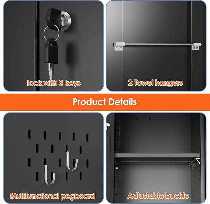 Aobabo Broom Closet Storage Cabinet, Lockable Garage Storage Cabinet - Image 6