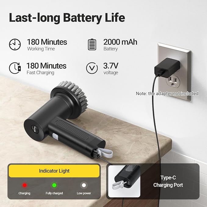 Electric Spin Scrubber, 2000 mAh Cordless Power Scrubber - Image 5