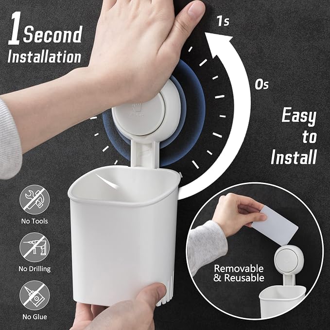 LEVERLOC Powerful Suction Cup Toothbrush Holder, Drill-Free Wall Shower Holder - Image 2
