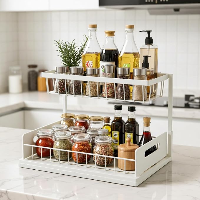 Under Sink Organizer Pull Out Kitchen Sink Organizer, 2 Tier L-Shape Bathroom - Image 8