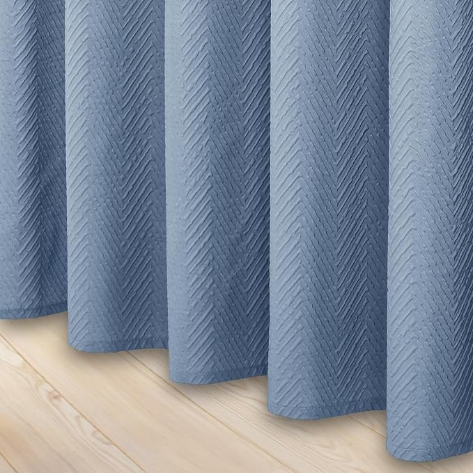Gibelle Ombre Blue Shower Curtain, 3D Embossed Textured Herringbone Fabric - Image 6