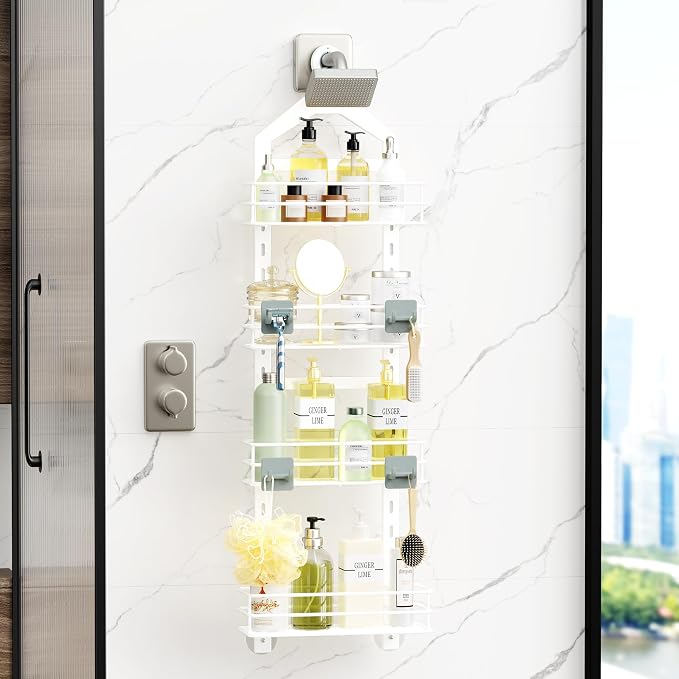 Orimade 4 Tier Adjustable Anti-slip Shower Caddy Over Shower Head, Rustproof - Image 2
