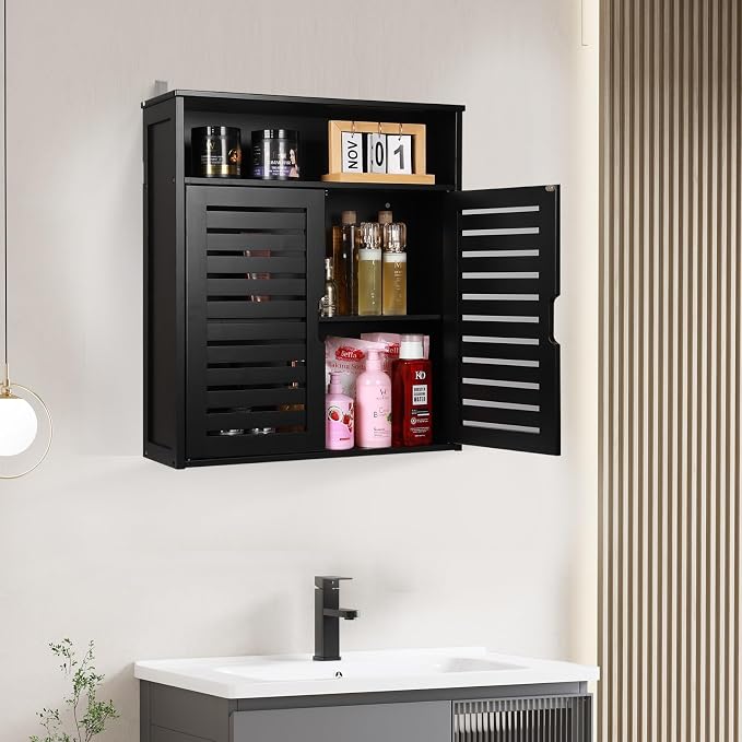 HYNAWIN Wall-Mounted Black Bathroom Cabinet - Image 7