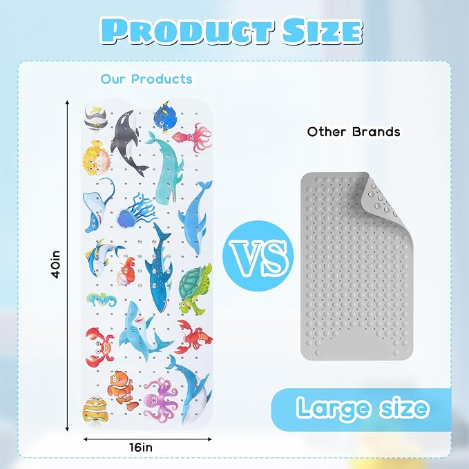 Baby Bath Mat for Tub Non Slip Kids Bathtub Mat Extra Long 40X16 Inch Toddler - Image 3